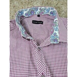Jared Lang Shirt Mens XL Multicolored Gingham Check Button Up Flip Cuffs Paisley